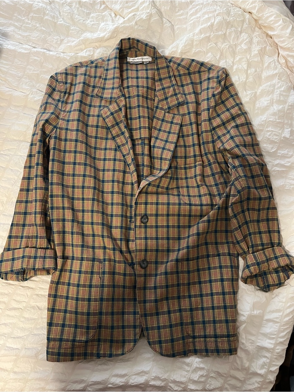 Vintage Calvin Klein Blazer Coat Size Large Plaid